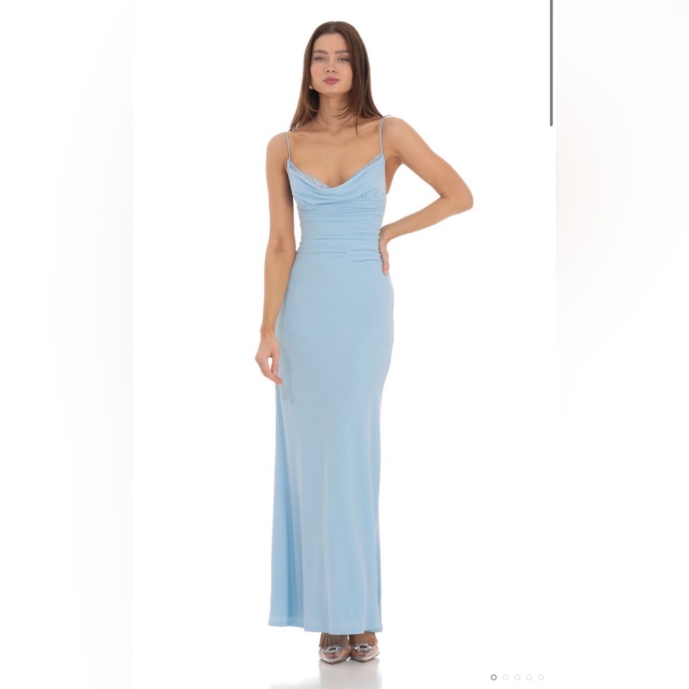 Lucy in the Sky Cowl Neck Mermaid Maxi Dress in Blue Size Small